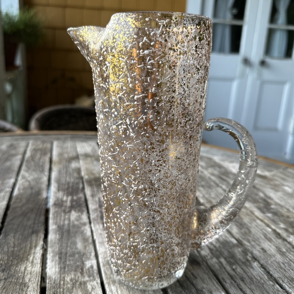 Vintage Mid Century Gold & White Speckled Glass 9.2" Cocktail Martini Pitcher